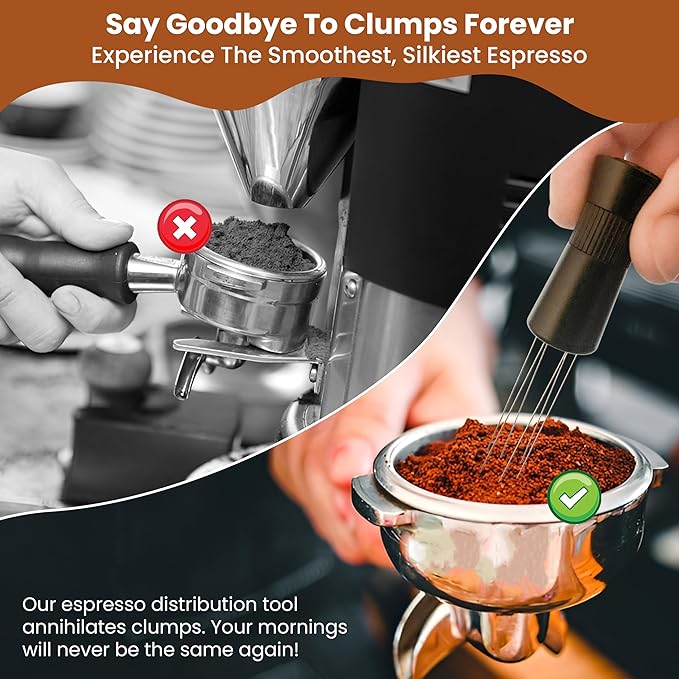 Wdt Espresso Distribution Tool, Anodized Aluminum Interchangeable Needles with Robust Handle, Even Distribution for Consistent Brewing, Suitable to Use in Kitchen, Cafe, Parties and Ceremonies