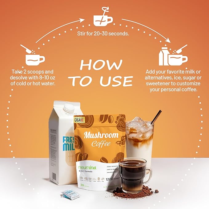 Neumina 6-in-1 Mushroom Coffee | Energy Coffee with 6 Adaptogenic Mushrooms(Cordyceps, Lion's Mane, Reishi, Chaga, Shiitake, Turkey Tail), 30 Servings, 1200mg Mushrooms