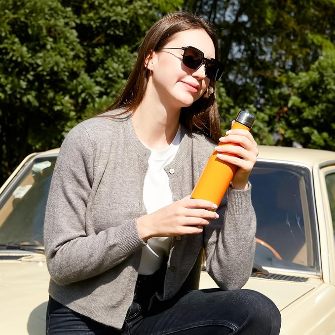 MEWAY 17oz Sport Water Bottle 8 Pack Vacuum Insulated Stainless Steel Leak-Proof Double Wall Cola Shape Water Bottle,Keep Drinks Hot & Cold (Orange,8 Pack)