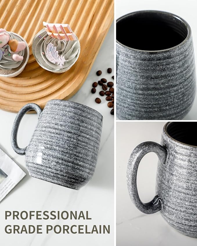 Hasense Large Coffee Mug, 20 oz Porcelain Coffee Cup with Big Handle Easy to Hold, Big Coffee Mug for Latte Coffee Tea Soup as Friend Gifts, Dishwasher and Microwave Safe, 1 PCS (Dark Grey)