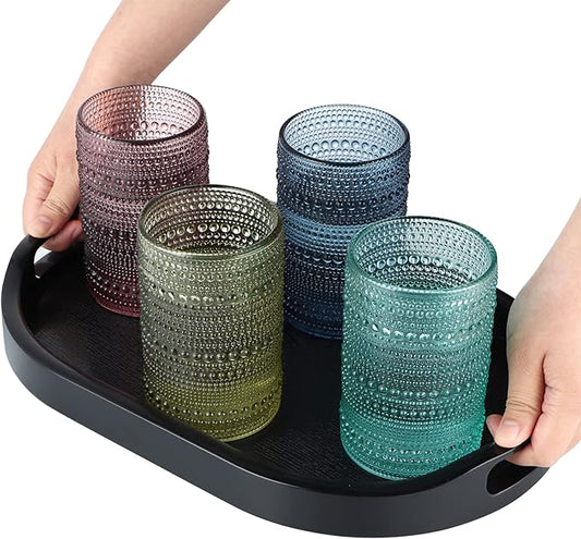 MDLUU Plastic Serving Tray, 14.8 Inch Long Ottoman Tray with Cutout Handles, Oval Butler Tray for Breakfast in Bed, Coffee Table Decor, Party