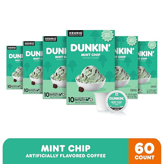 Dunkin’ Mint Chip Artificially Flavored Coffee, Keurig K-Cup Pods, 10 Count Box (Pack of 6)