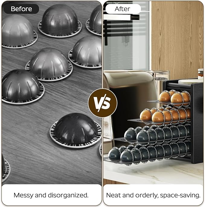 Coffee Pod Drawer Holder, 72 Pods Large Capacity, 4 Tier Holder for Vertuo, Coffee Pod Organizer for Countertop, Storage Rack for Nespresso Vertuo Pods, Space Saving, Black KH06BB