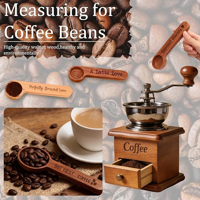 Personalized Wooden Coffee Scoop with Clip, Custom Engraved Measuring Coffee Spoon with Name for Ground Beans or Tea, Sugar, Protein Powder, Coffee Lover Family Dad Mom Birthday Valentines Gifts