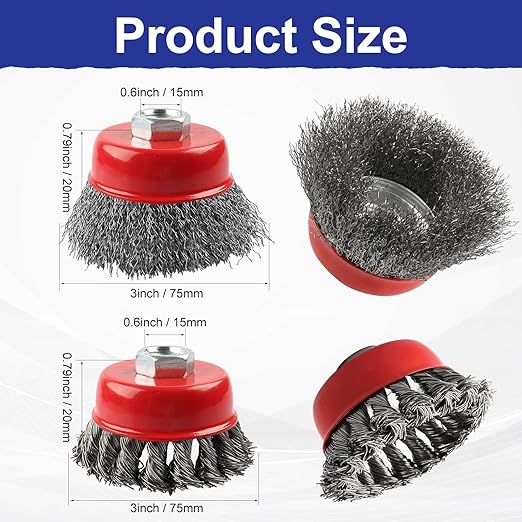 Rocaris 10 Pack Wire Cup Brush for Grinders, Wire Wheels for 4 1/2 Angle Grinder, 3 Twisted Knotted & Coarse Crimped Cup Brush