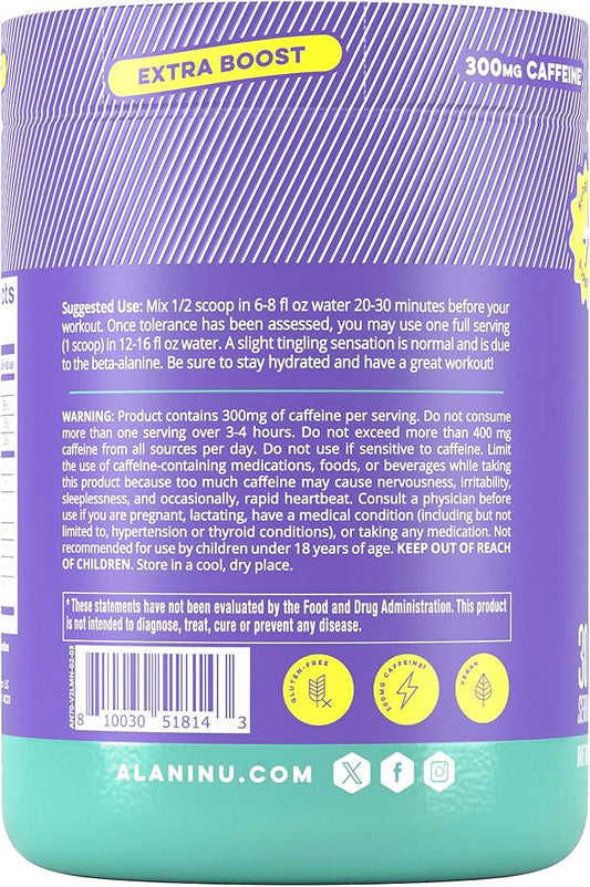 Alani Nu Pre Workout+ Powder Frozen Lemonade, Extra Boost, Sugar Free, 300mg Caffeine, L-Theanine, Beta-Alanine, Citrulline, 30 Servings, (Pack of 2)
