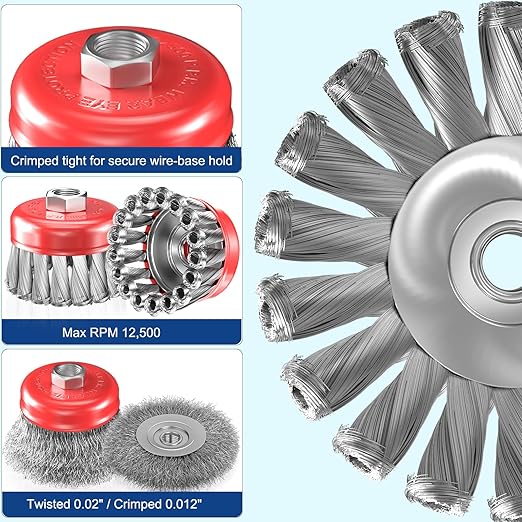 BURMONG 12 PCS Wire Wheel Brush for 4-1/2" Angle Grinder, Carbon Steel Knotted & Crimped Cup/Wheel Brushes (3" & 4"), Heavy Duty Rust, Paint, Corrosion Removal, 5/8"-11 UNC Threaded Arbor
