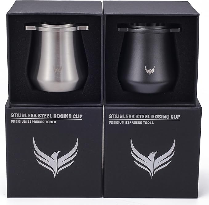 KNODOS Coffee Dosing Cup 54mm For Breville Espresso Machine Portafilter Stainless Steel Espresso Dose Cup With Grinder Activating Tab (Black)