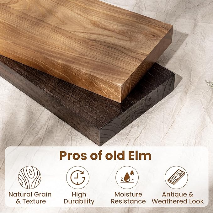 72 Inch Floating Shelves for Wall 1 Pack Shelves for Bedroom, Bathroom, Kitchen, Wall Mounted Rustic Solid Elm Wood Floating Shelf with Invisible Bracket for Books, Decor, Storage, Natural