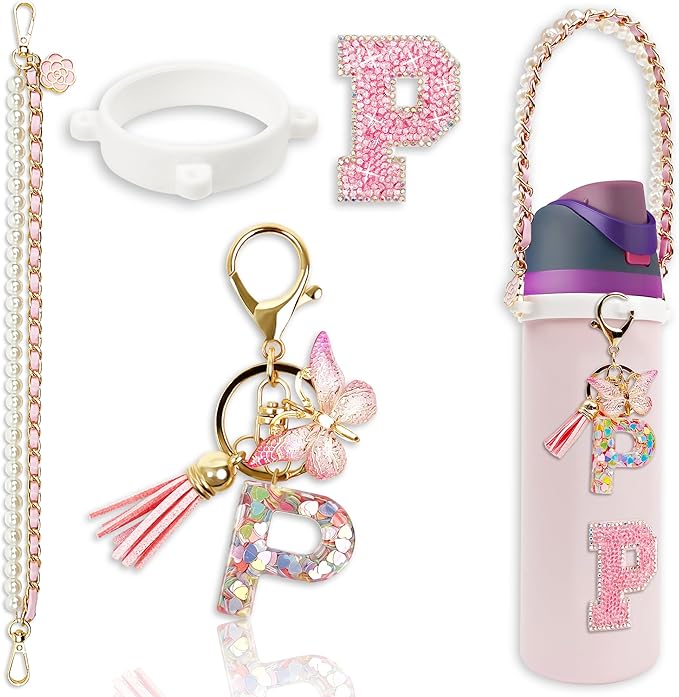 Letter Handle Strap Accessories with Cute Initial Charm Compatible with Owala Water Bottle 24oz 32oz 40oz Owala Kids