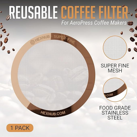 HEXNUB - Reusable Metal Filter for AeroPress Coffee Maker, Stainless Steel Filter Fits AeroPress Original & Go Coffee Press, Fuller Bodied Coffee Than Paper Filters - COPPER MESH