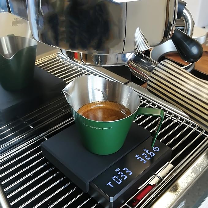 IKAPE Espresso Measuring Cup, 304 Anti-scald Stainless Steel Espresso Shot Cups with Handle, Coffee Pouring Cup for Barista Tool Accessories(Green)