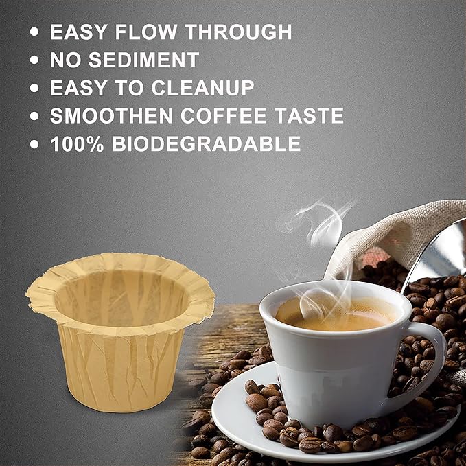 Haetyly 100 Count Natural Paper Filters Compatible with Keurig Single Serve 1.0 and 2.0, Fits All Brands Reusable K Cup Coffee Pods