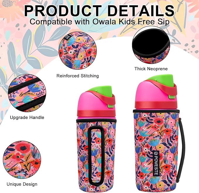 Water Bottle Sleeve with Handle for Owala Kids FreeSip 16 oz, Water Bottle Scratch Resistant Sleeve, Neoprene Cover Compatible with Owala 16 oz for Boys Girls to School Travel