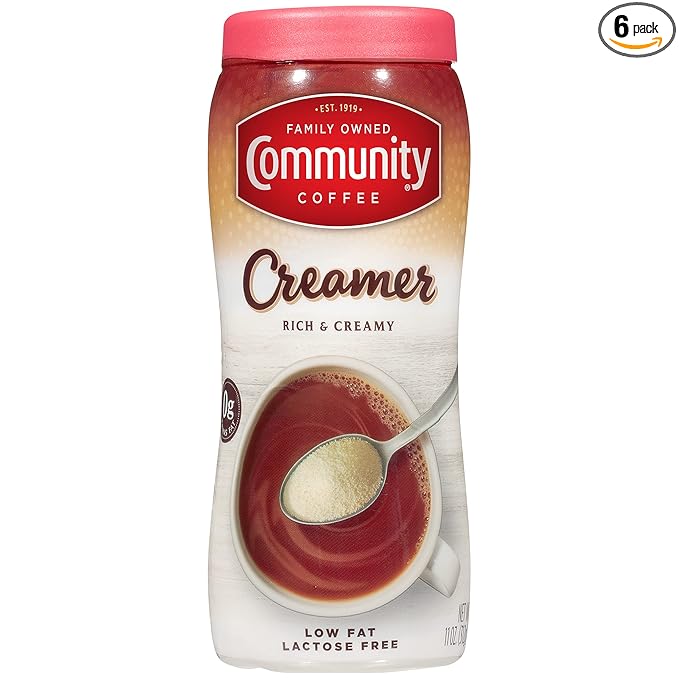Community Coffee Lactose Free Powdered Coffee Creamer, 11 Ounce Canister (Pack of 6)