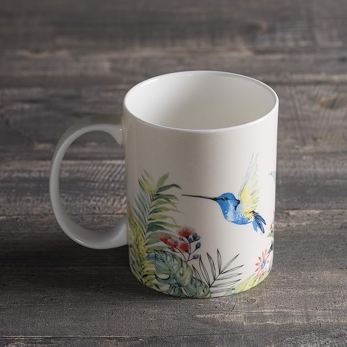 Maison d' Hermine Coffee Mug with Handles Fine Bone China Mugs Pack of One Tea Cups for Hot Beverages Cappuccino Latte Home Restaurant Office Perfect for Gift (Tropiques - Hummingbird, 12 Ounce)