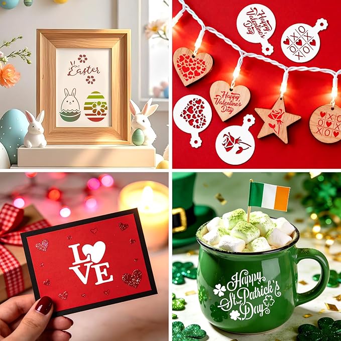 JULBEAR Holiday Cookie Stencils Set, 36 Reusable Templates Versatile Holiday Baking Stencils for Valentine's, St Patrick's Easter DIY Baking and Decorating