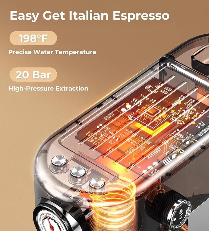 Espresso Machine with Milk Frother, 20 Bar Pressure Espresso Maker, Automatic & Manual, Compact Stainless Steel Coffee Machine for Cappuccino, Latte, Gift for Coffee Lover, Dad or Mom, Silver