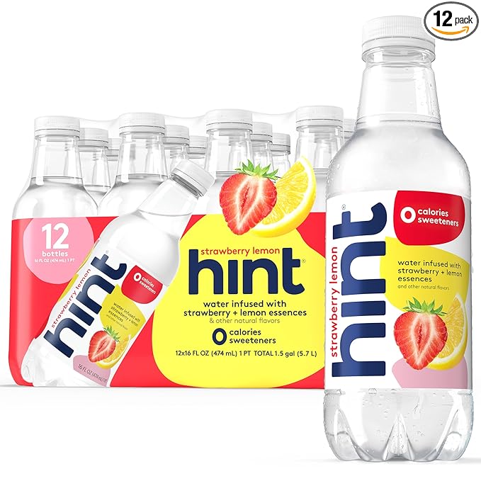 Hint Fruit-Infused Bottled Water, Strawberry Lemon - Sugar Free Flavored Water with Zero Calories, Natural Fruit Essences, and No Artificial Sweeteners - 16 Fl Oz (Pack of 12)