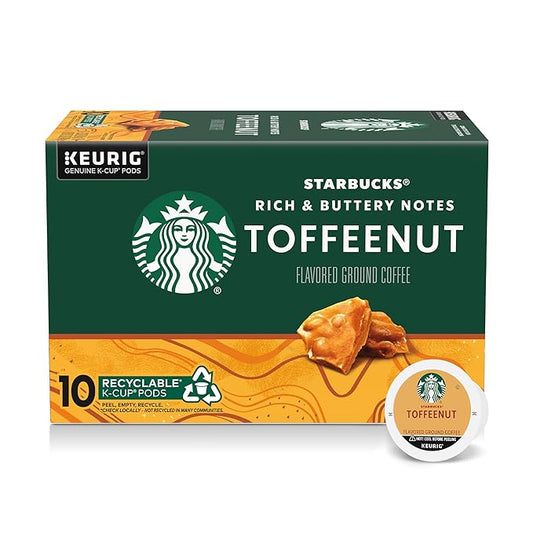 Starbucks K-Cup Coffee Pods, Flavored Hot or Iced Coffee, Toffeenut, 10 Keurig Pods