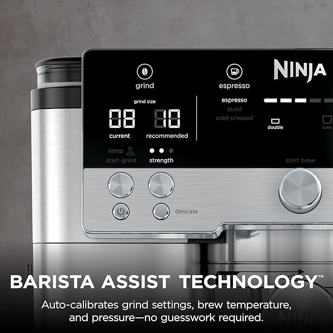 Ninja Luxe Café 3-in-1 Espresso, Drip Coffee and Cold Brew Machine | Integrated Coffee Grinder, Milk Frother, Assisted Tamper & Built-In Espresso Accessory Storage | Stainless Steel | ES601
