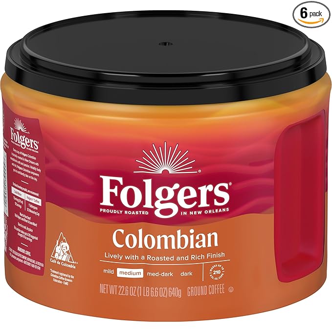 Folgers Colombian Medium Roast Coffee, 22.6 Ounces (Pack of 6)