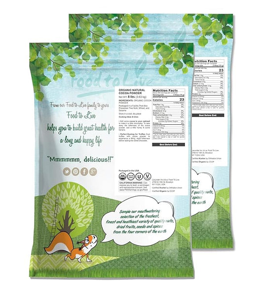 Food to Live Organic Cocoa Powder, 16 Pounds Natural, Unsweetened, Non-Dutched, Non-GMO, Kosher, Sirtfood, Bulk