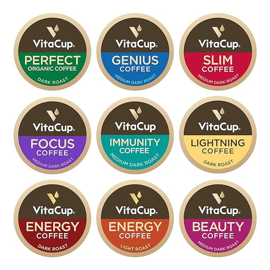 VitaCup Coffee Variety Sampler Pack 40ct. Vitamin & Superfood infused Single Serve Pods Compatible with K-Cup Brewers Including Keurig 2.0