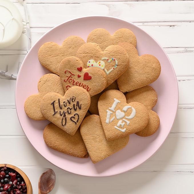 NAKLEO Coffee Stencils and Cookies Decoration 14Pcs 2.8”x2.8” and 4.3”x4.3”, Reusable Plastic Baking Templates, Love Valentines Day, Barista DIY Art Craft, Capuccino Latte Chocolate Cake Biscuit