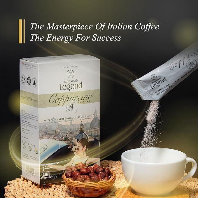 TRUNG NGUYEN LEGEND Cappuccino Mocha Instant Coffee Single Served Stick for Energy Boost (8oz - Box of 12 Sticks)