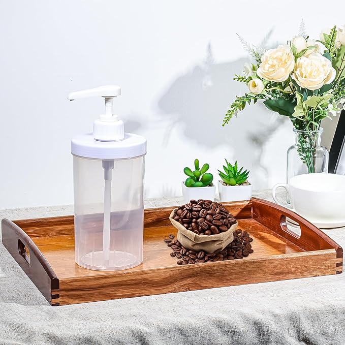 Uceoo Coffee Syrup Dispenser, Plastics Syrup Bottle with Plastic Pump, 33.8 Oz Large Capacity Circular Syrup Pump Dispensers for Coffee Bar, Simple Pump Bottle for Honey, Condiments, Salad Dressings