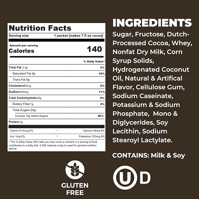 Cocoa Classics Dark Chocolate Cocoa Mix, Sweet, Smooth, Intense Dark Chocolate Flavored, Make Hot or Iced Cocoa, Gluten Free, Kosher Dairy Friendly, 1.25oz Packets (Pack of 12)