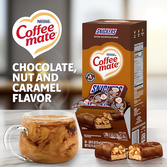 Nestle Coffee mate Coffee Creamer, Snickers, Liquid Creamer Singles, Non Dairy, No Refrigeration, 0.375 fl oz Tubs (Pack of 200)