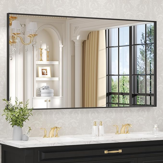 LOAAO Black Bathroom Mirror 60"X30" for Wall, Rectangle Bathroom Vanity Mirror, Tempered Glass, Hangs Vertically or Horizontally, Easy to Install, Modern Design