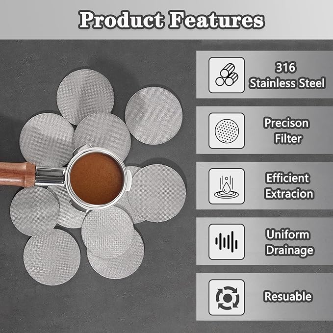 Espresso Puck Screen, 53.5mm Espresso Filter Screen Mesh Coffee Filter for Espresso Portafilter Filter Basket 1.7mm Thickness 150μm Reusable Puck Screen for Espresso Machines 316 Stainless Steel