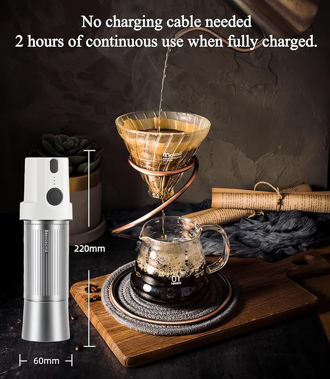 Burr Coffee Grinder 2-in-1 Manual/Electric, 40mm Stainless Steel Conical Burr Coffee Bean Grinder, USB Rechargeable Home Use, 16 Grind Levels for Espresso/Drip/French Press/Mocha (Silver)