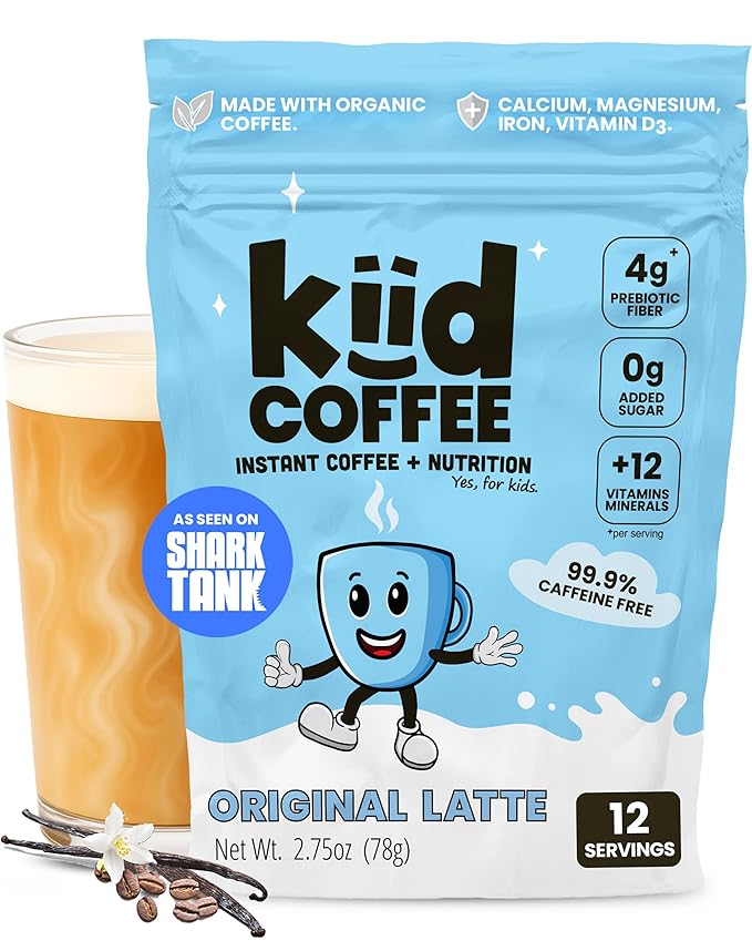 Kiid Coffee - 99.9% Caffeine-Free Organic Coffee for Kids - As Seen on Shark Tank - 12 Vitamins & Minerals, 4g Prebiotics, 0g Sugar - Non-GMO & Gluten-Free - Healthy Snack - Original - 12 Servings