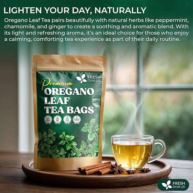 FreshDrinkUS, Oregano Leaf Tea | 135 Tea Bags – Pure Herbal Infusion from Origanum vulgare - Naturally Bold & Aromatic Flavor - Premium Quality, Sustainably Sourced. Vegan