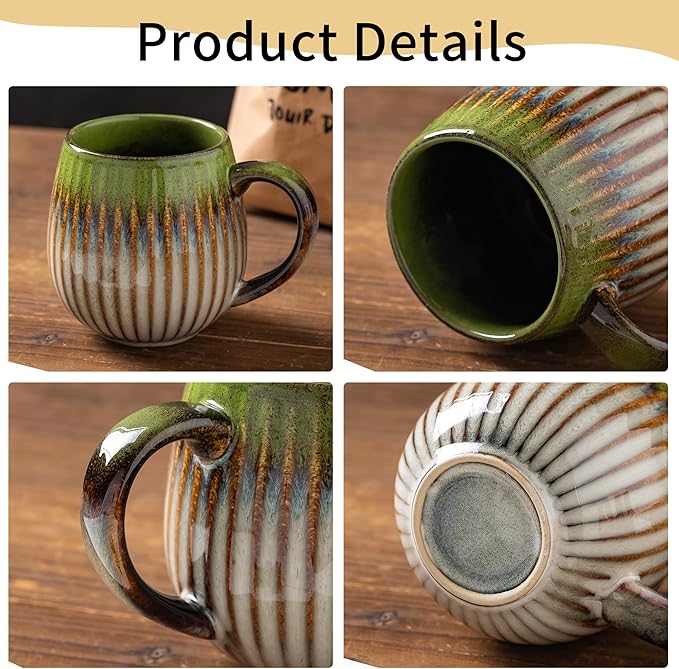 Coffee Mug, Porcelain 17 oz Large Tea Coffee Cup for Office and Home, Big Mug for Women, Men, Microwave Dishwasher Safe, Ink Wash Green
