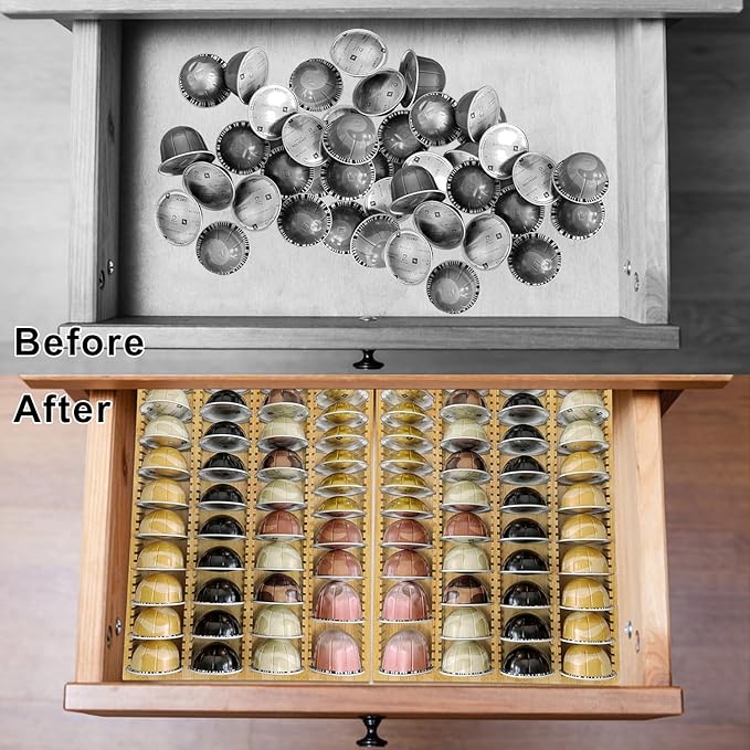 Bamboo Coffee Pod Storage Holder for Drawer Coffee Pods Organizer for Counter, Compatible with Capsules for Kitchen Coffee Station (Bamboo)