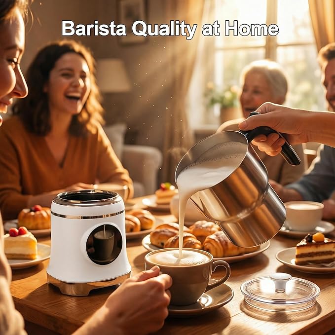 7-IN-1 Milk Frother, 20.3 OZ Milk Frother and Steamer with Temperature Control Stainless Steel Electric Milk Frother Dishwasher Safe Hot and Cold Foam for Latte Hot Chocolate Cocoa (White)
