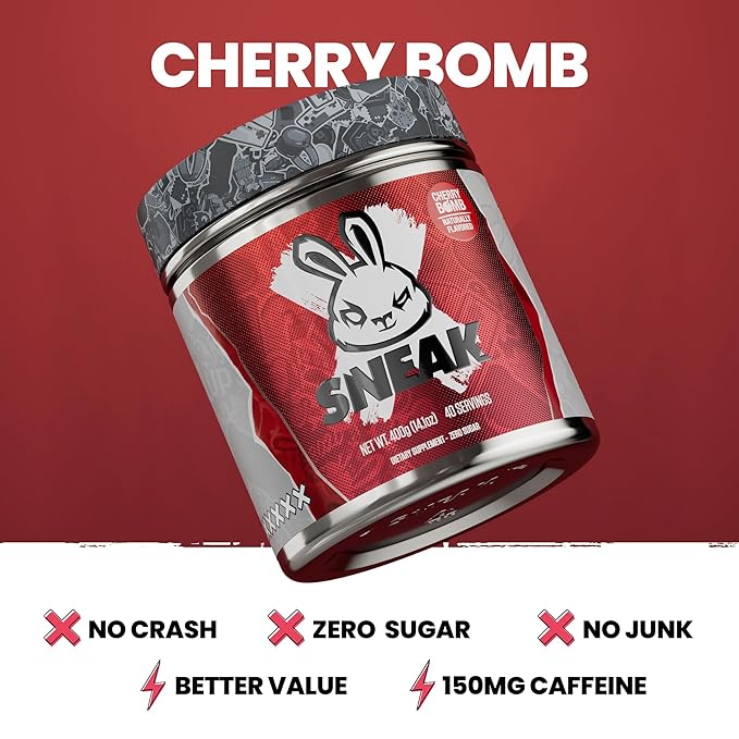 SNEAK Energy Drink Powder | Cherry Bomb | No Sugar. No Nasties. Just Natural Caffeine, Focus-Boosting Nootropics | 40 Servings