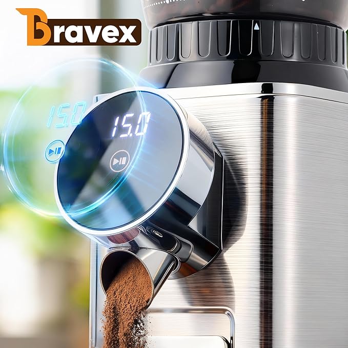 Coffee Grinder, Burr Coffee Bean Grinder for Home Use 48 Precise Grind Settings, Detachable Funnel Stand for Espresso/French Press/Drip/Cold Brew, LED Control Panel, Anti-static, Magnetic Dosing Cup