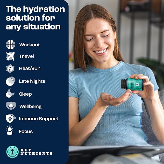 KEY NUTRIENTS Electrolyte Tablets, 200 Capsules, Salt for Dehydration, Fasting Electrolytes- Salt Pills with Electrolytes, No Sugar, Gluten Free Hydration Tablets Made in USA