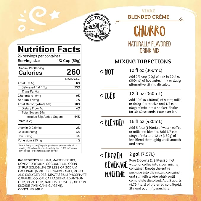 Big Train Vivaz Churro Blended Crème Beverage Mix, 3.5 Pound (Pack of 1)