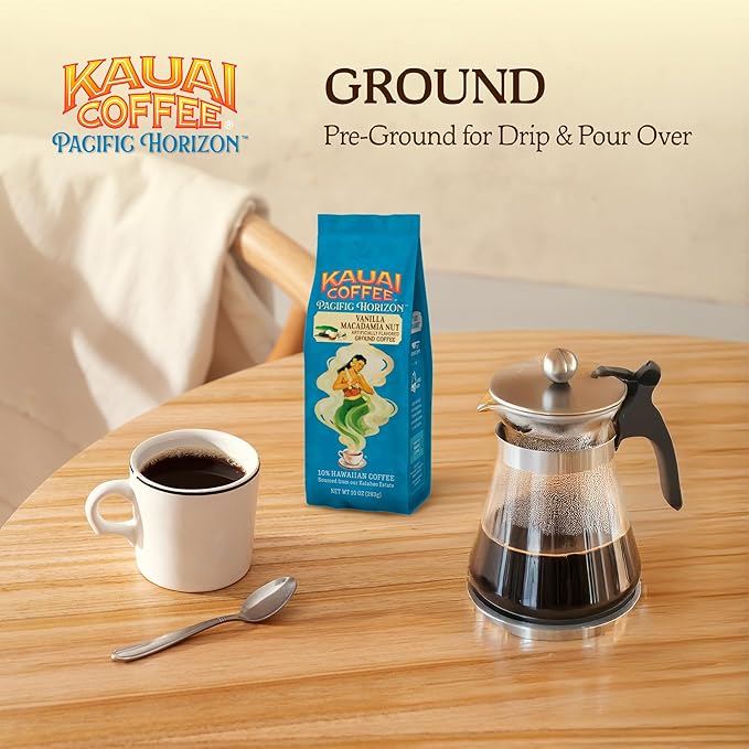 Kauai Coffee Ground Coffee – Smooth, Rich, Medium Roast – Slightly Sweet Nutty Flavor | Arabica, 10% Hawaiian with No Bitterness | Vanilla Macadamia Nut (Pack of 4)
