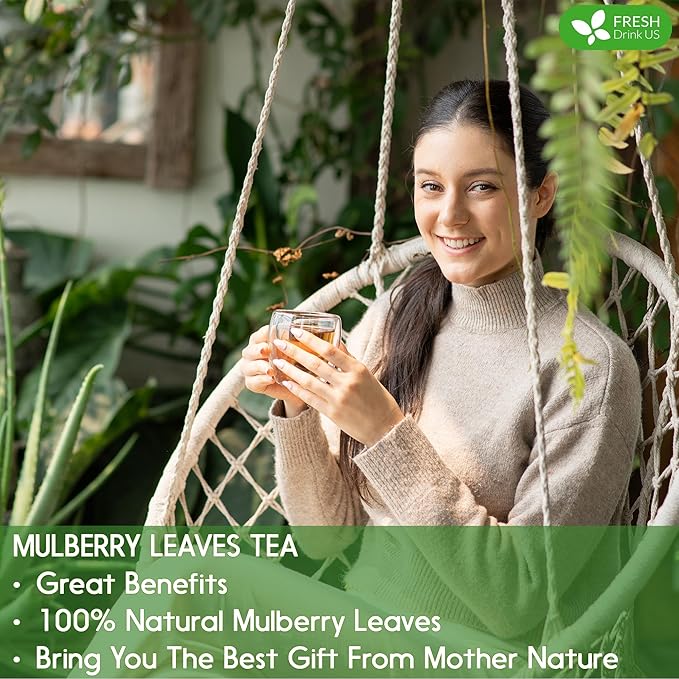 FreshDrinkUS, Permium 8oz Mulberry Leaves, 100% Natural & Pure from Mulberry Leaves, Loose Leaf Herbal Tea, No Additives, No Caffeine, Vegan