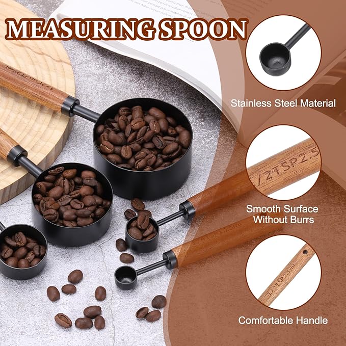 uxcell Measuring Spoon, 2.5ml Stainless Steel Coffee Scoop Spoon with with Wood Handle for Ground Coffee Tea Sugar Cooking Baking, Black