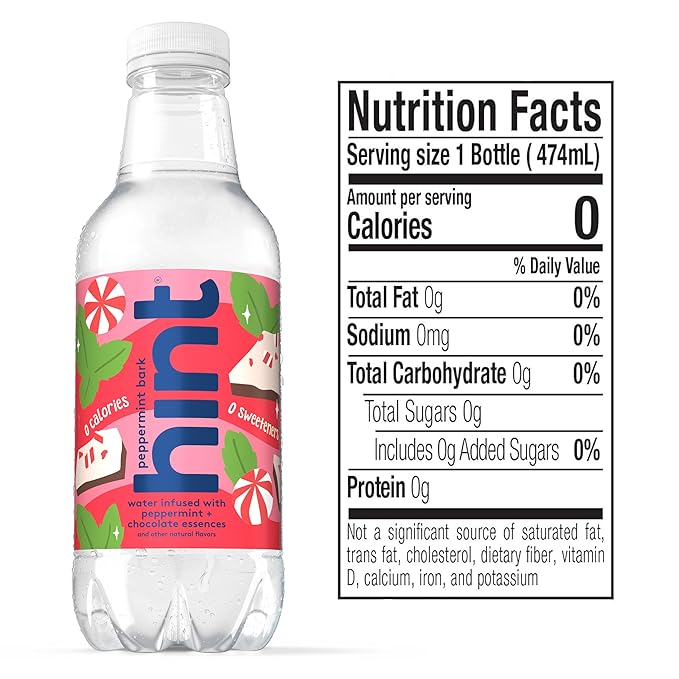 Hint Fruit-Infused Bottled Water, Peppermint Bark- Sugar Free Flavored Water with Zero Calories, Naturally Flavored, and No Artificial Sweeteners - 16 Fl Oz (Pack of 12)