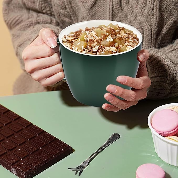 Large Coffee Cup, Huge Ceramic Mug 30 Ounce for Zippy Coffee Breaks in Office or Casual Breakfasts Soup Cereal Bowl at Home, Microwave and Dishwasher Safe, White Interior with Outer Glossy Green
